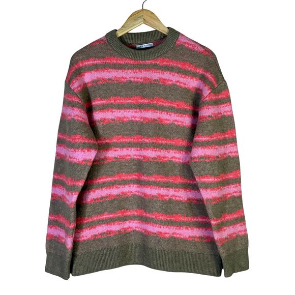 Zara Striped Knit Oversized Sweater Womens M Brown Pink Cozy Indie Retro Y2K - Picture 2 of 7